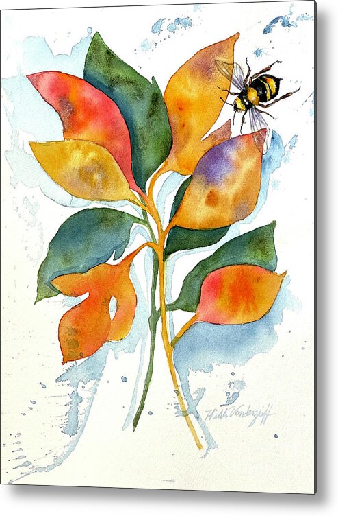 Bee Metal Print featuring the painting Bee and Leaves by Hilda Vandergriff