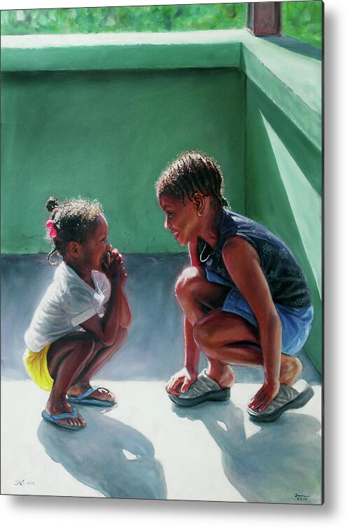 Children Metal Print featuring the painting Big Sister by Jonathan Guy-Gladding JAG