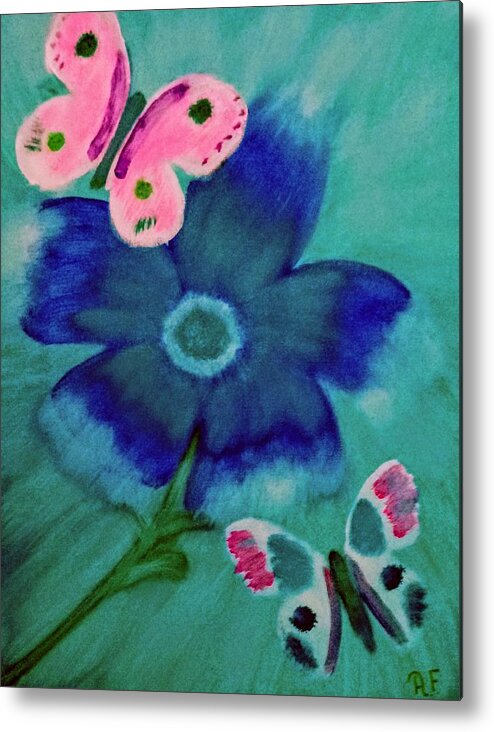 Blue Metal Print featuring the painting Blue Blossom by Anna Adams