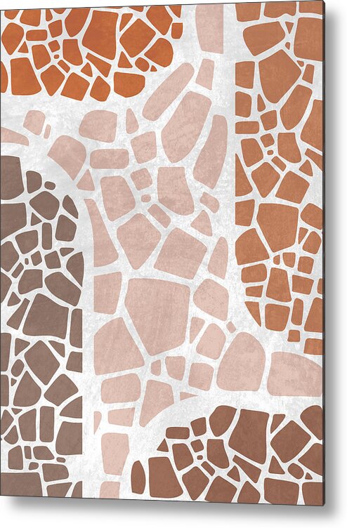 Mosaic Metal Print featuring the mixed media Brown Mosaic Art Print - Modern, Contemporary Abstract by Studio Grafiikka