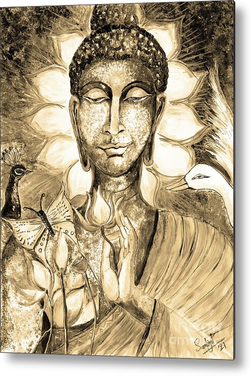 Ord Buddha Metal Print featuring the painting Buddha by Sarabjit Singh