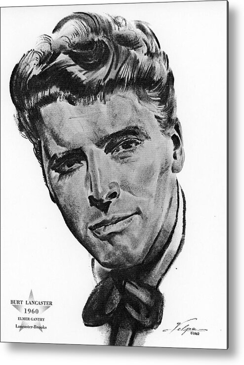 Burt Lancaster Metal Print featuring the drawing Burt Lancaster by Volpe by Movie World Posters