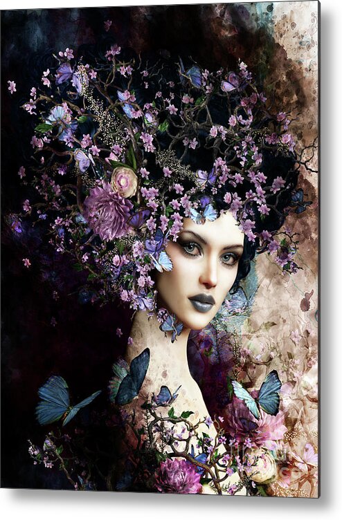 Butterfly Metal Print featuring the digital art Butterflies and Blossoms by Shanina Conway