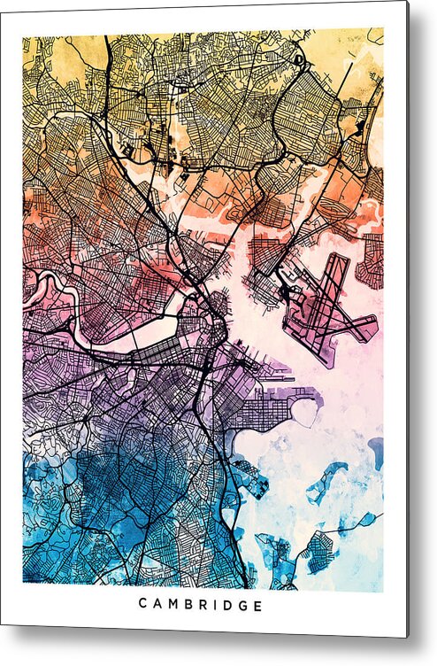 Boston Metal Print featuring the digital art Cambridge Massachusetts Street Map by Michael Tompsett