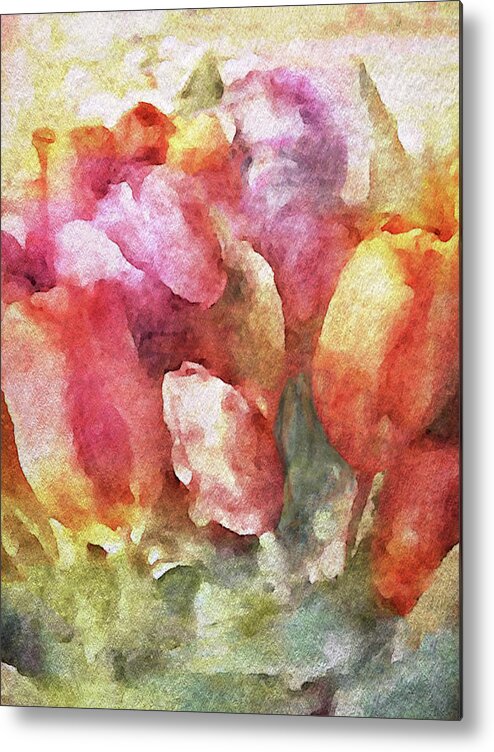 Tulip Bouquet Metal Print featuring the painting Captured Spring by Susan Maxwell Schmidt