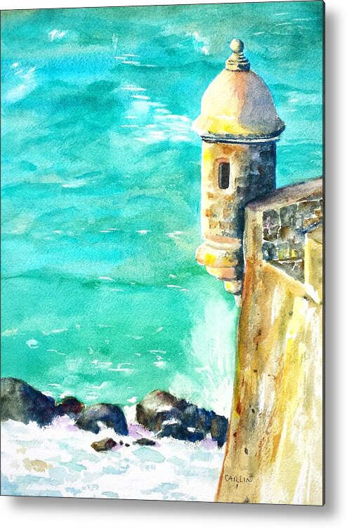 Puerto Rico Metal Print featuring the painting Castillo de San Cristobal Ocean Sentry by Carlin Blahnik CarlinArtWatercolor