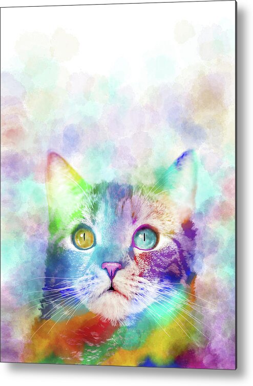 Cat Metal Print featuring the digital art Cat 663 multicolor cat by artist Lucie Dumas by Lucie Dumas