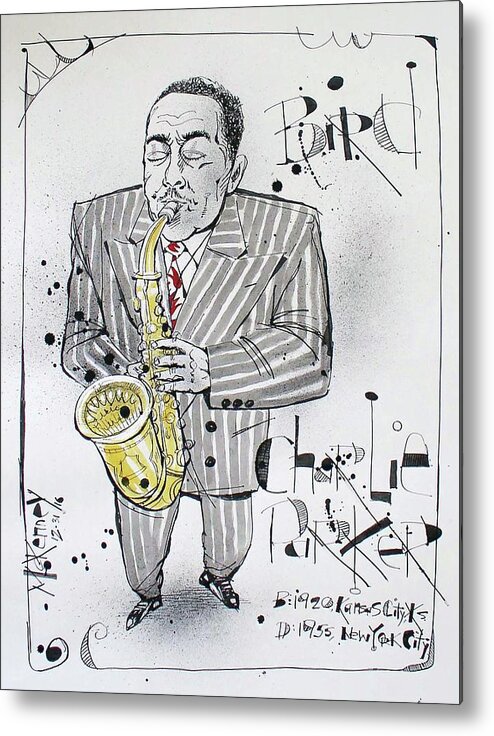  Metal Print featuring the drawing Charlie Parker by Phil Mckenney