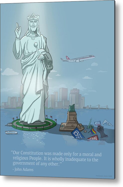 Statue Of Liberty Metal Print featuring the digital art Christ is King NYC Statue by Emerson