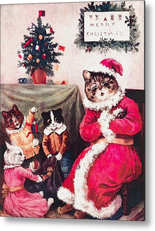 Christmas Cats by Louis Wain Metal Print by Orca Art Gallery - Fine Art  America