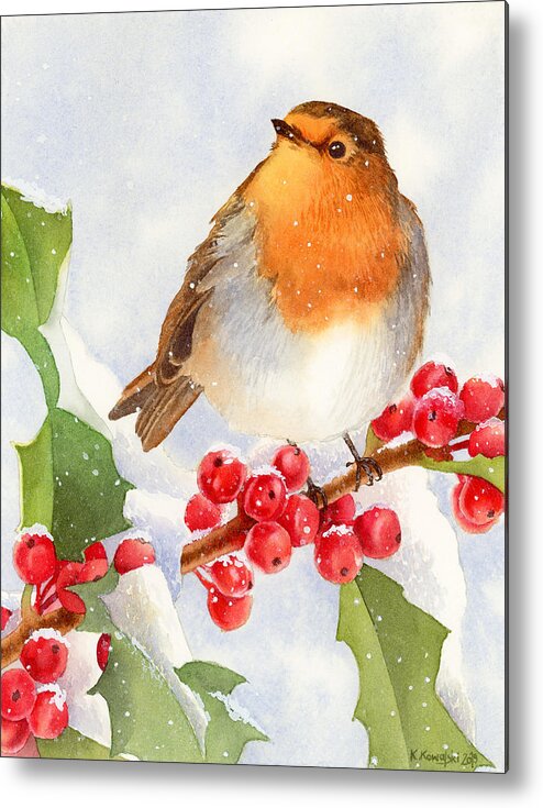 Christmas Metal Print featuring the painting Christmas Robin by Espero Art