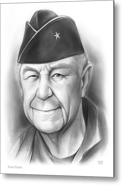 Chuck Yeager Metal Print featuring the drawing Chuck Yeager - Pencil by Greg Joens