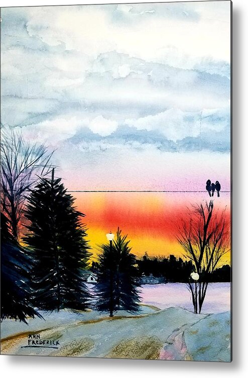 Michigan Sunset Metal Print featuring the painting Cindys Sunset by Ann Frederick