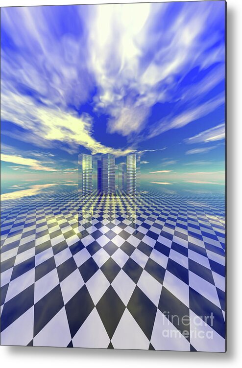 Digital Art Metal Print featuring the digital art City in the Clouds by Phil Perkins