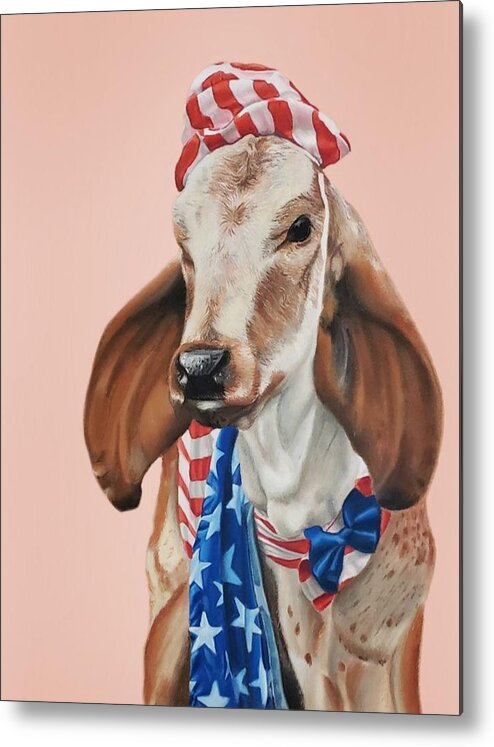 Cow Art Metal Print featuring the painting Clifford in pink by Alexis King-Glandon