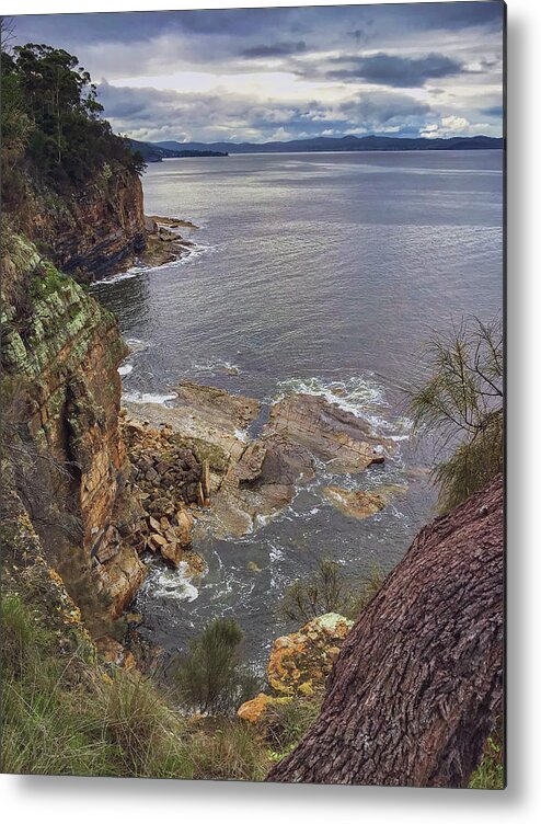 Landscape Metal Print featuring the photograph Cliffs at Blackmans Bay by Tony Crehan