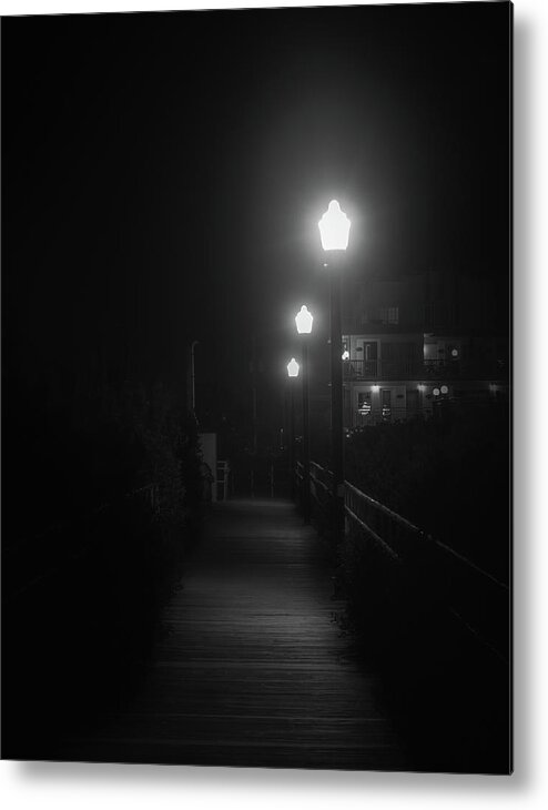 Pier Metal Print featuring the photograph Crest Pier at Night Black and White by Jason Fink
