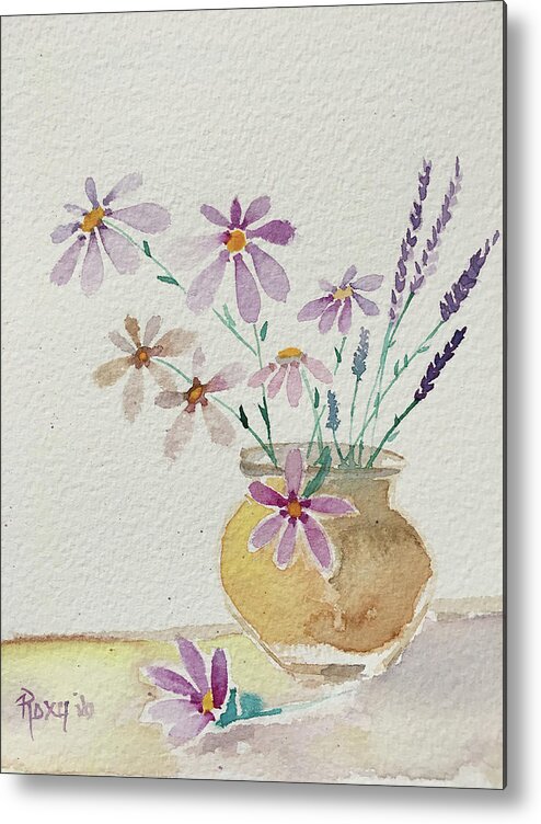 Daisies Metal Print featuring the painting Daisies and Lavender by Roxy Rich