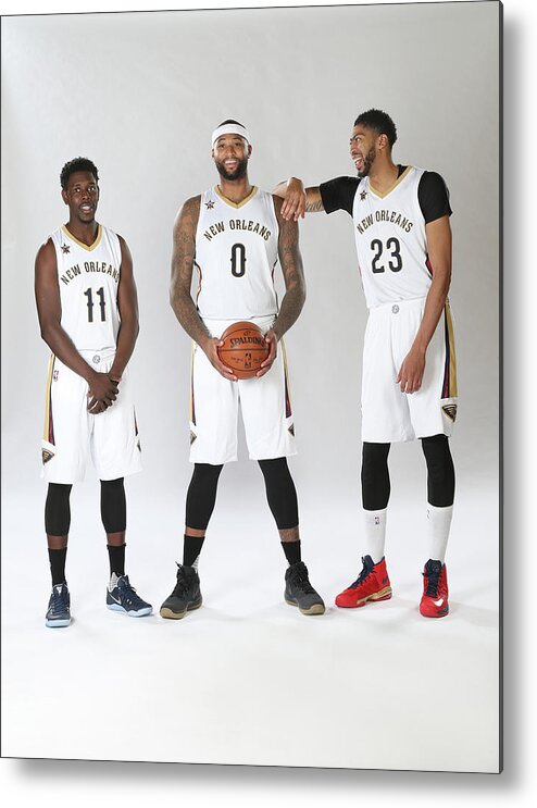 Nba Pro Basketball Metal Print featuring the photograph Demarcus Cousins, Jrue Holiday, and Anthony Davis by Layne Murdoch