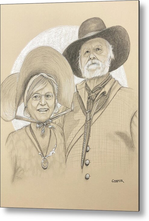 Double Portrait Metal Print featuring the drawing Don and Maggie by Todd Cooper