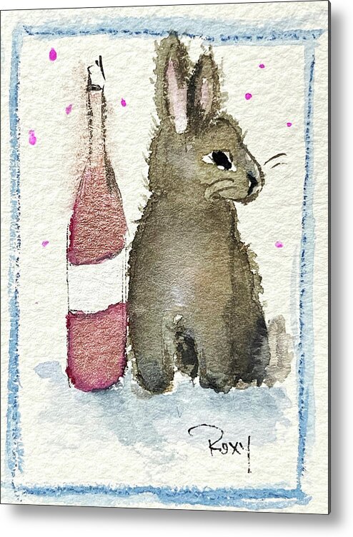 Bunny Metal Print featuring the painting Drunk Bunny 1 by Roxy Rich