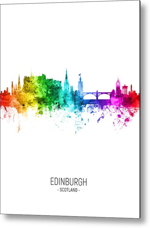 Edinburgh Metal Print featuring the digital art Edinburgh Scotland Skyline #47 by Michael Tompsett