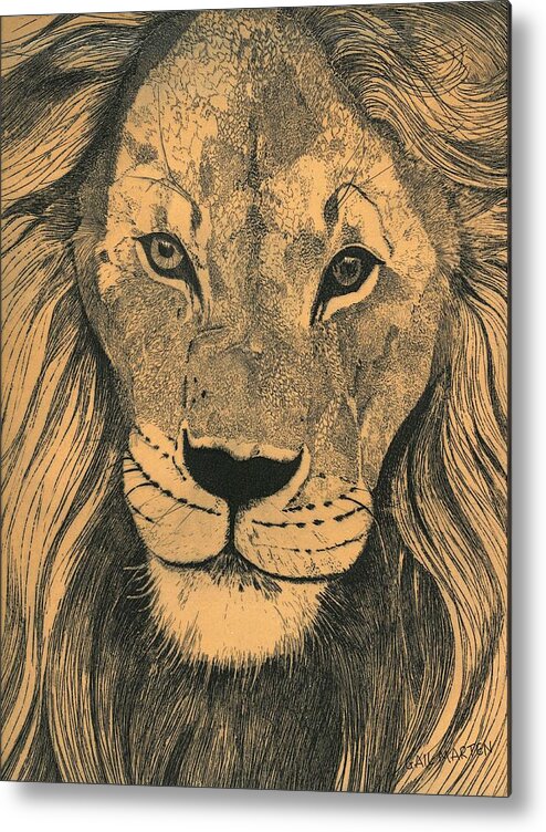 Lion Metal Print featuring the drawing El Leon by Gail Marten
