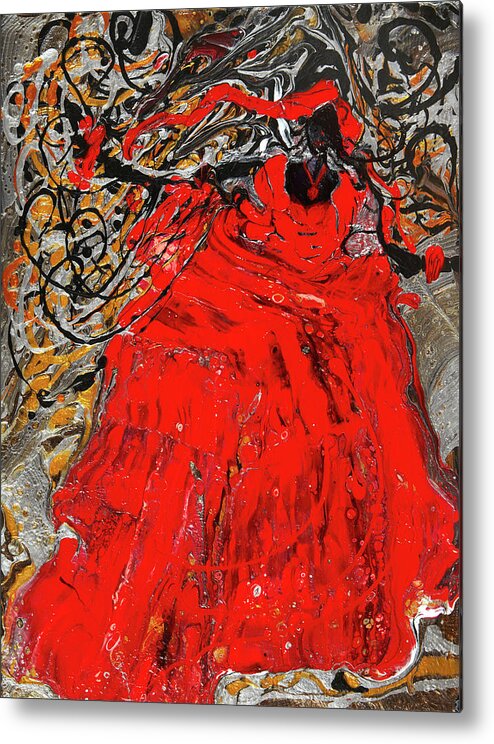 Fluid Pour Metal Print featuring the painting Elegance in Red by Tessa Evette