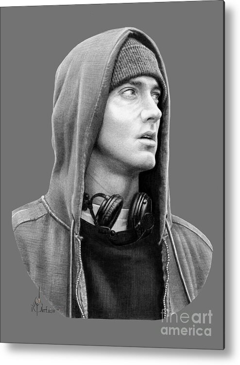 Pencil Metal Print featuring the drawing Eminem Marshall Mathers drawing by Murphy Art Elliott