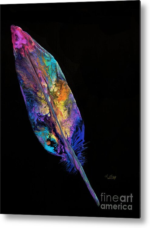 Feather Colorful Feather Vibrant Feater Exotic Feather Metal Print featuring the painting Exotic Feather Fancy 7968 by Priscilla Batzell Expressionist Art Studio Gallery