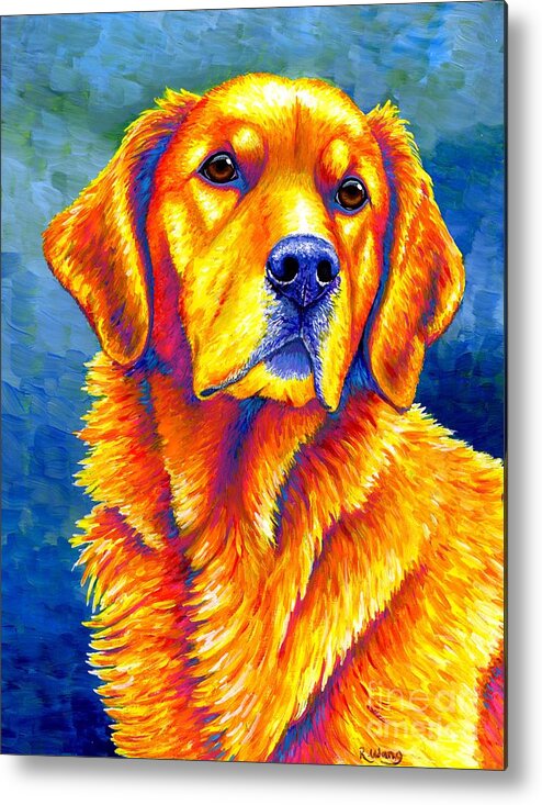 Golden Retriever Metal Print featuring the painting Faithful Friend - Colorful Golden Retriever Dog by Rebecca Wang