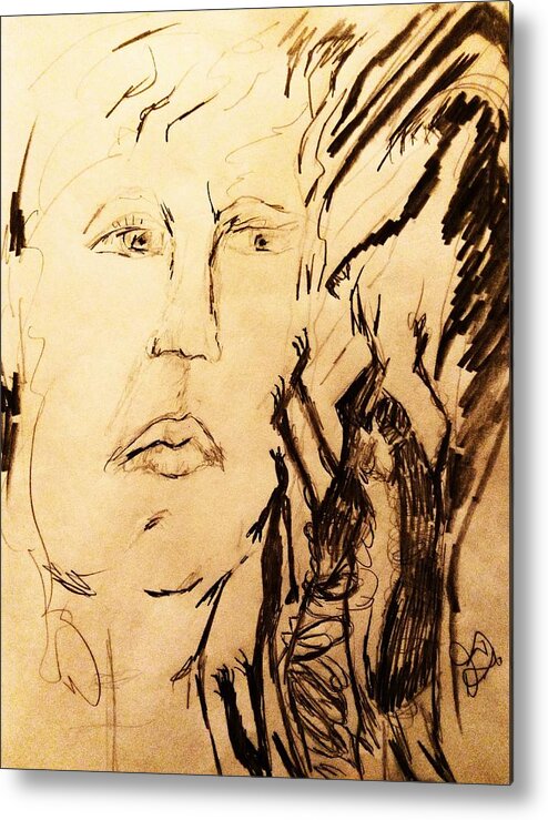 Portrait Metal Print featuring the drawing Fear by Dawn Caravetta Fisher