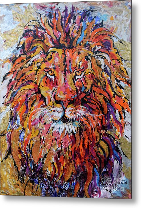  Metal Print featuring the painting Fearless Lion by Jyotika Shroff