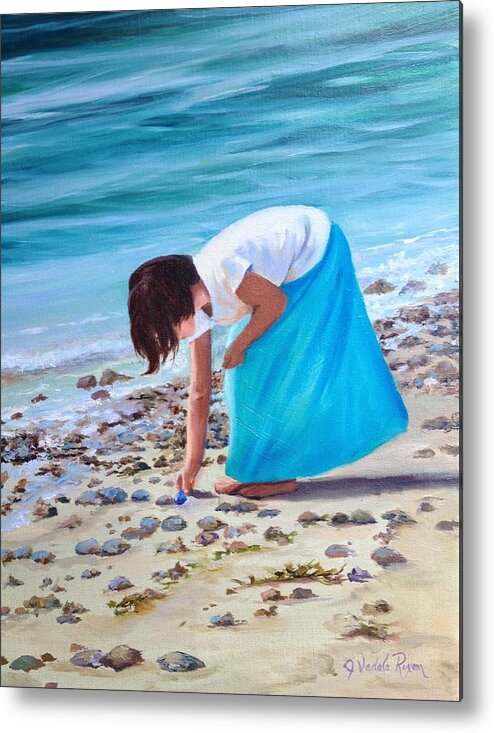 Ocean Metal Print featuring the painting Finding Sea Glass by Judy Rixom