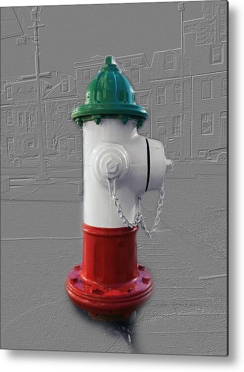 Italy Metal Print featuring the photograph Fire Hydrant in Little Italy Baltimore Maryland - Emboss and colors series by Marianna Mills