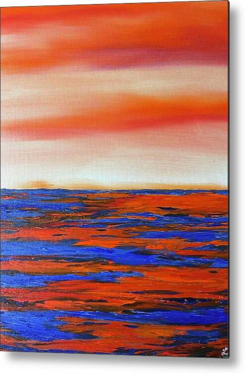 Blue Metal Print featuring the painting Fire On The Water by Lisa White