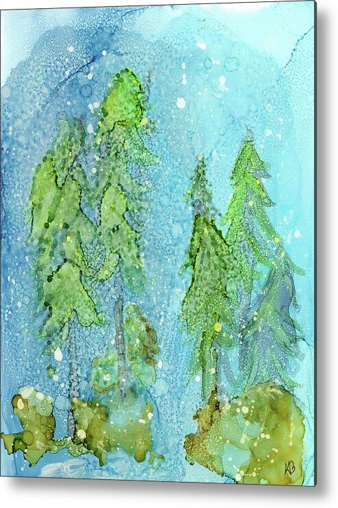 Blue Metal Print featuring the painting First Snowfall by Katy Bishop