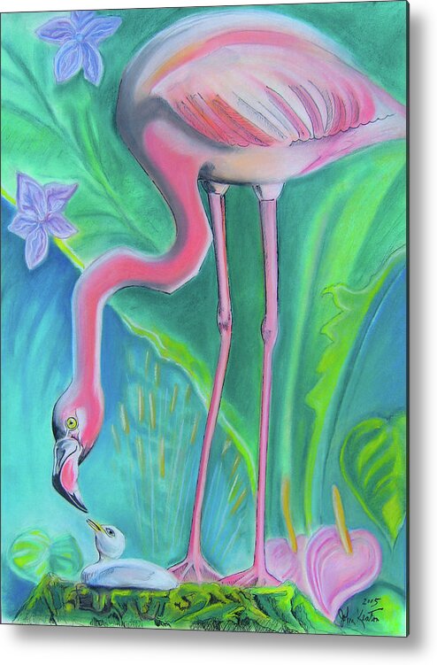 Flamingoes Metal Print featuring the pastel Flamingoes by John Keaton
