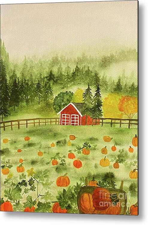 Fall Metal Print featuring the painting Foggy Farm by Lisa Neuman