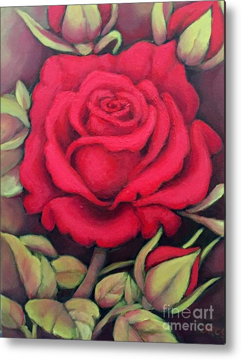 Rose Metal Print featuring the painting For you, the red rose by Inese Poga