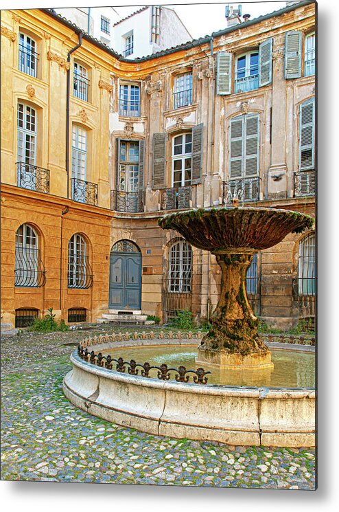 Fountain Metal Print featuring the photograph Fountain in Courtyard - Aix-en-Provence, France by Denise Strahm
