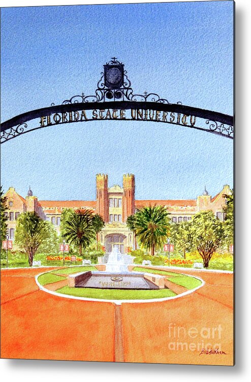 Florida State University Campus Metal Print featuring the painting FSU Campus Tallahassee Florida by Bill Holkham