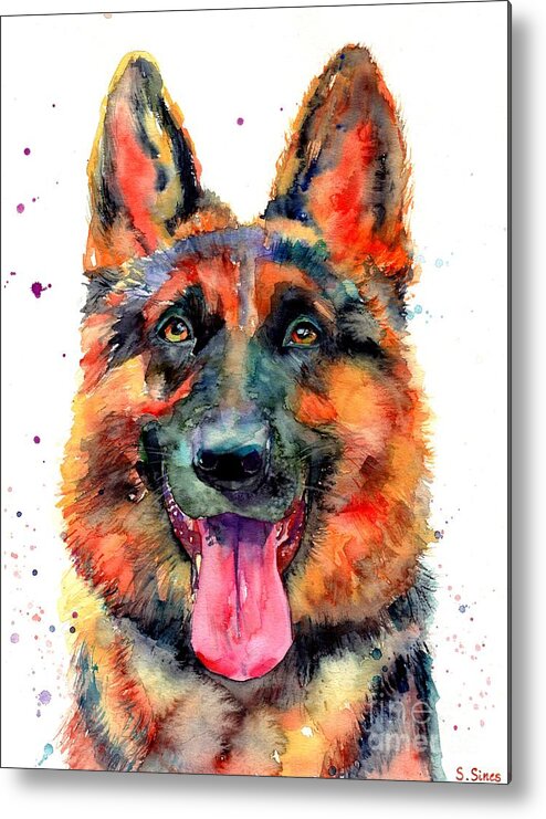 German Shepherd Metal Print featuring the painting German Shepherd Pet Portrait by Suzann Sines