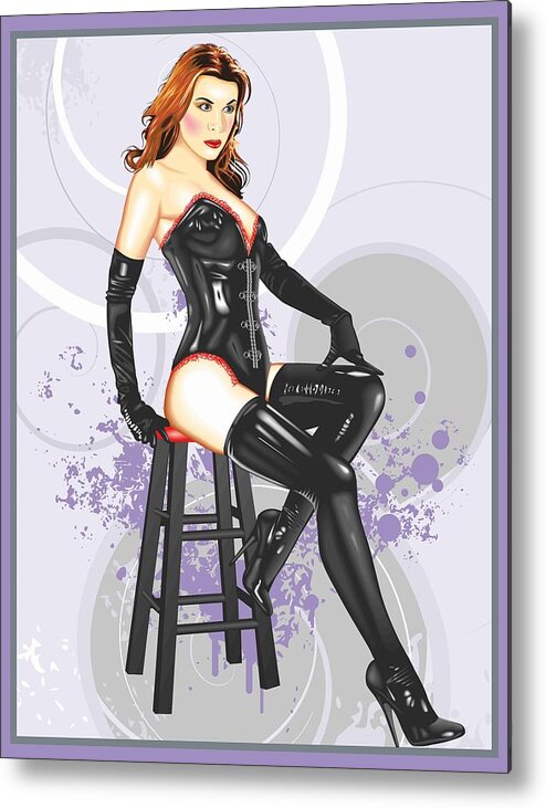 elegant black latex dress, corset and stockings