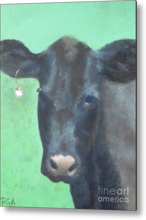 Cow Metal Print featuring the painting Girl with a Pearl Earring IV by Phyllis Andrews