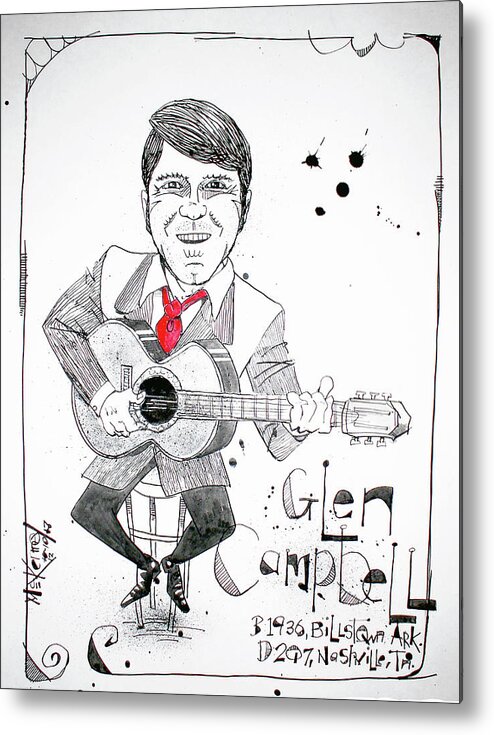  Metal Print featuring the drawing Glen Campbell by Phil Mckenney