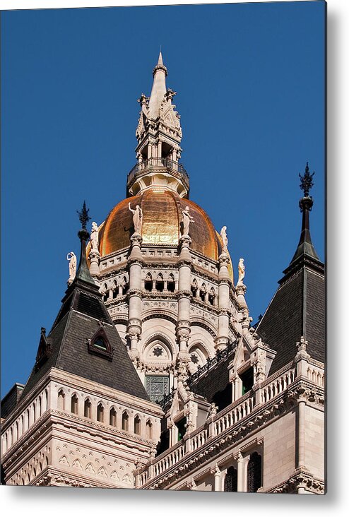 Architecture Metal Print featuring the photograph Golden Dome of the State Capitol Building, Hartford, Connecticut by Phil Cardamone
