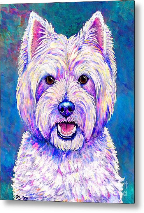 West Highland White Terrier Metal Print featuring the painting Happiness - Neon Colorful West Highland White Terrier Dog by Rebecca Wang