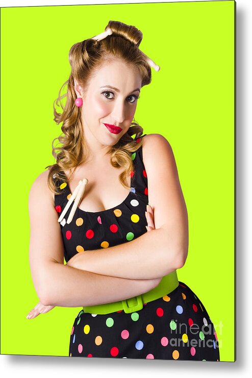 Retro Metal Print featuring the photograph Happy young housewife by Jorgo Photography