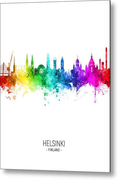 Helsinki Metal Print featuring the digital art Helsinki Finland Skyline #74 by Michael Tompsett